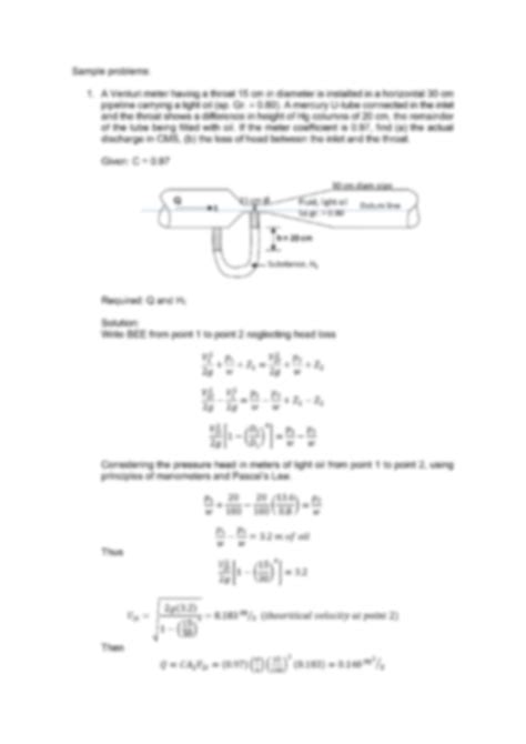 SOLUTION Hydraulics Fluid Flow Measuremnt Venturi Meter And Nozzle