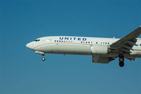 United Airlines Boeing Max Approaching For Landing Editorial