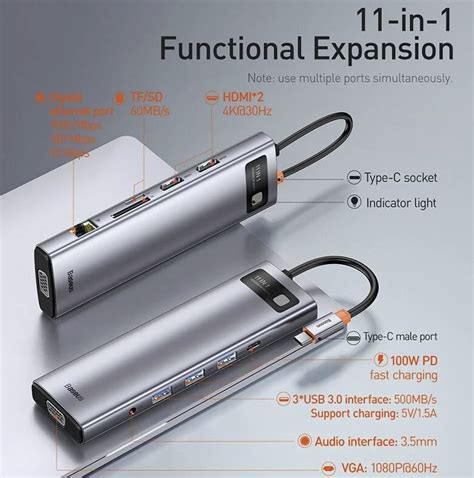 Baseus HUB Type-C CAHUB-CT0G Metal Gleam Series 11-in-1 Multifunctional ...