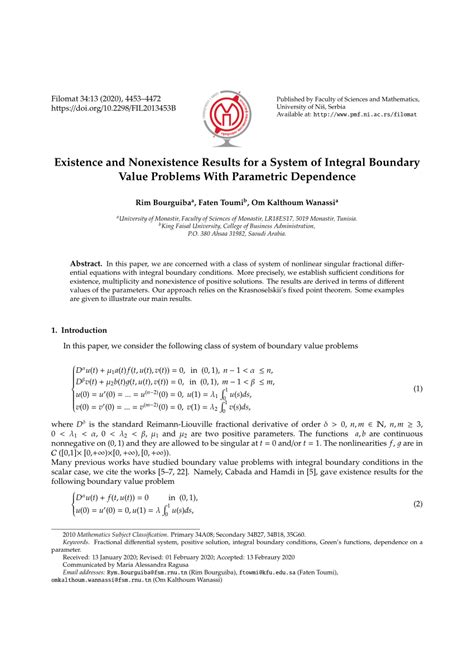 Pdf Existence And Nonexistence Results For A System Of Integral