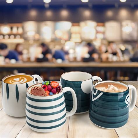 DEAYOU 4-Pack Porcelain Coffee Mugs, 17 Oz Ceramic Coffee Cups with