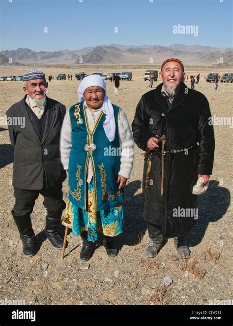 Portrait Of Ethnic Kazakhs In Bayan Ölgii In Western Mongolia Stock