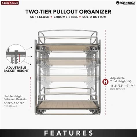 Rev A Shelf 2 Tier Solid Bottom Pull Out Base Cabinet Organizer 54BK