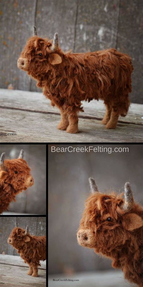 Needle Felted Scottish Highland Fiber Art Sculpture Handmade By Fiber