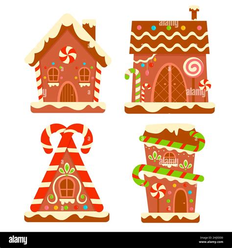 Christmas Cartoons Clip Art Gingerbread House Clipart Set Illustration