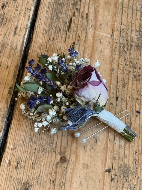 Dried Thistle And Rose Buttonhole Scottish Wedding Dried Etsy UK