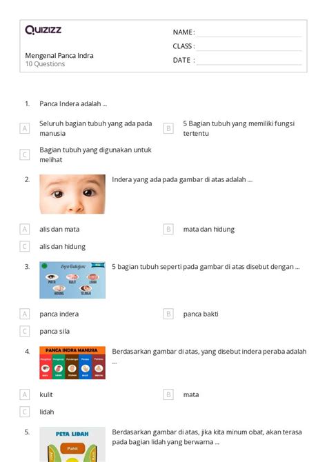 50 Lembar Kerja 5 Indra Untuk Kelas 1 Di Quizizz Gratis Dapat Dicetak