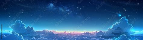 Anime-Style Night Sky with Stars, Fluffy Clouds, and Moonlight Creating ...