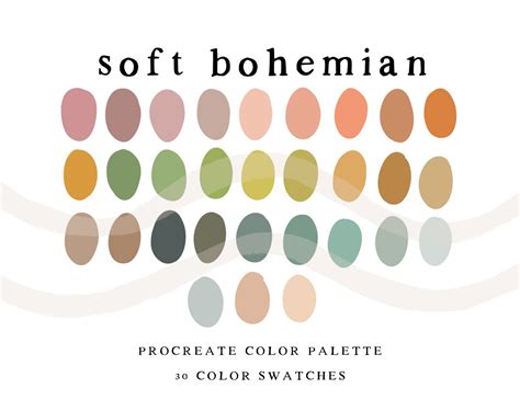 Soft Bohemian Procreate Color Palette 30 Color Swatches Boho Etsy