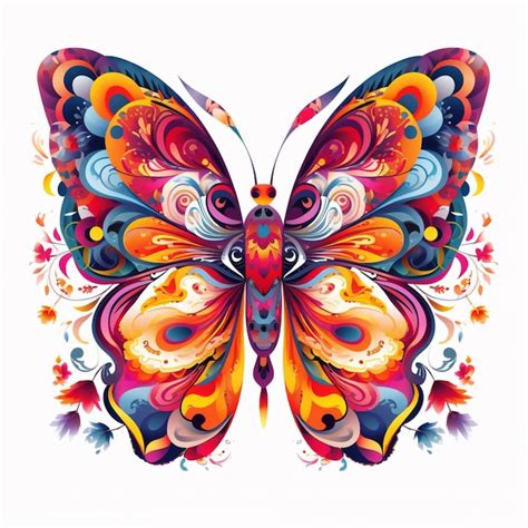 Premium AI Image Brightly Colored Butterfly With Swirls And Flowers