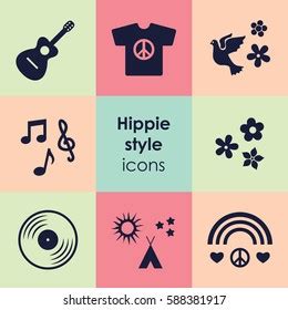 Vector Illustration Icons Set Hippie Symbols Stock Vector (Royalty Free) 588381917 | Shutterstock