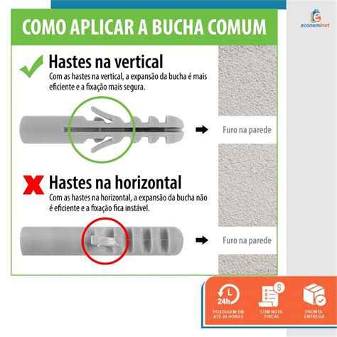 Bucha para Fixação Comum Concreto Tijolo Parede 12mm 250 unidades