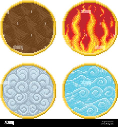 Fire Earth Air Water 4 Elements Pixel Art Icons Stock Vector Image