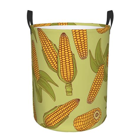 Coaee Corn Laundry Basket With Handle Waterproof Round Collapsible