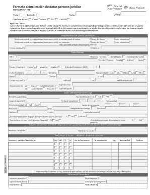 Fillable Online Formato Actualizaci N De Datos Persona Jur Dica Banco