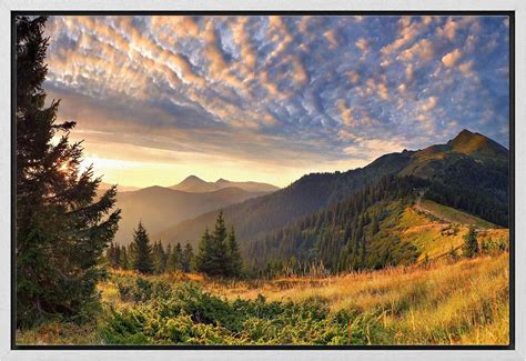 Asdg12s Framed Canvas Print Wall Art Sunset Over The Golden Mountain