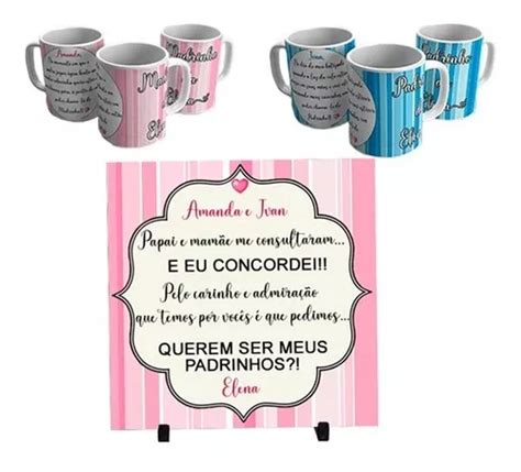 Conjunto Canecas Convite Padrinhos De Batismo Dinda E Dindo Mebuscar