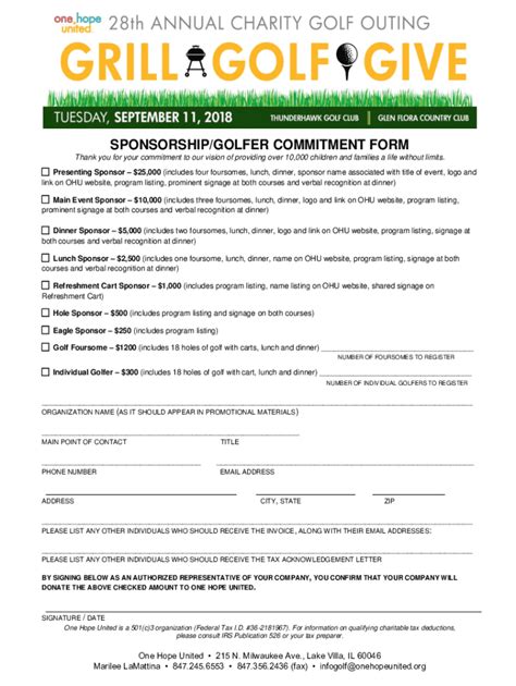 Fillable Online Sponsorship Golfer Commitment Form Fax Email Print