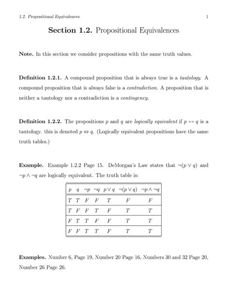 Propositional Equivalences Propositional Equivalences Note In This