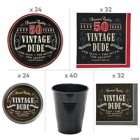 205 Pc 50th Birthday Vintage Dude Tableware Kit For 24 Guests