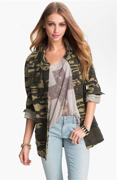 Studded Camo Print Army Jacket (Juniors) | Nordstrom