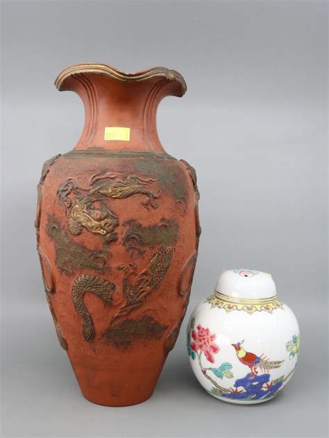 Sold At Auction Japanese Tokoname Vase With Dragons In Cloud Chinese