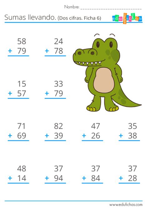 Sumas Llevando Para Imprimir Fichas De Sumas Llevadas Math Equations