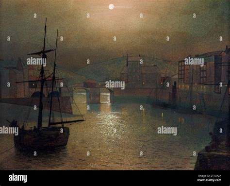 Whitby Landscape Painting In Oil On Board By John Atkinson Grimshaw