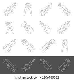 Line Icons Sixteen Different Types Pliers Stock Vector Royalty Free