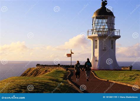 Cape Reinga Lighthouse Far North New Zealandnorthland Sunset Stock