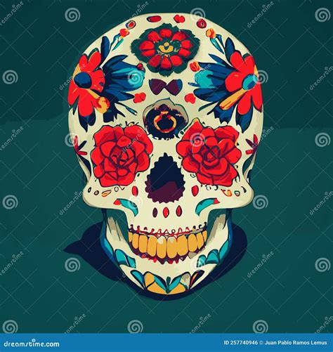 A Colourful Traditional Calavera Sugar Skull Decorated With Flowers For Day Of The Dead Stock