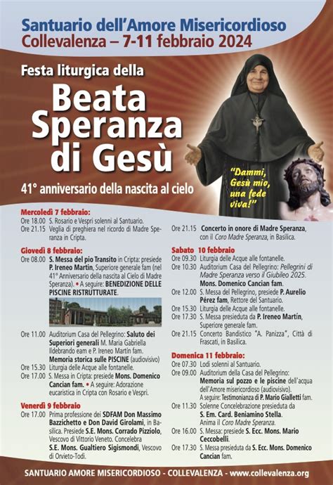 Febbraio Festa Liturgica Della Beata Speranza Di Ges