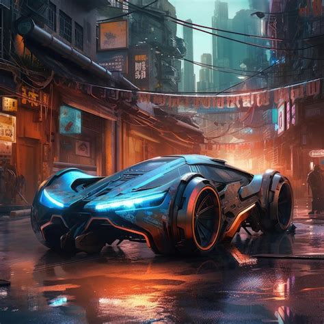 Premium AI Image | Futuristic Cyberpunk City with Super Exotic Car Concept Art Illustration