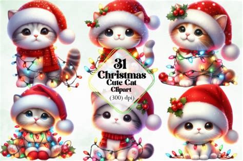 Watercolor Christmas Cute Cat Clipart Graphic By Creativeartist · Creative Fabrica