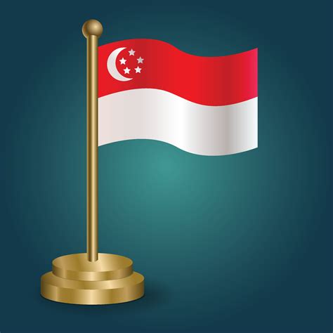 Singapore National Flag On Golden Pole On Gradation Isolated Dark