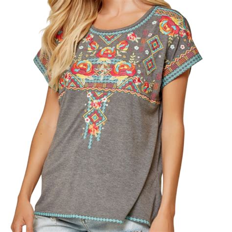 Short Sleeve Knit Top With Embroidery Details From Savanna Jane