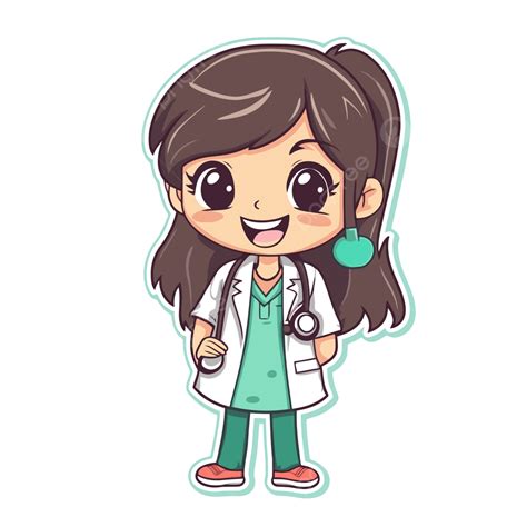 Stiker Kartun Perawat Gadis Cantik Vektor Clipart Kartu Dokter Desain Stiker Dengan Kartun