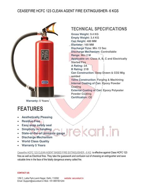 PPT Ceasefire HCFC 123 Clean Agent Gas Based Fire Extinguisher 6 Kg