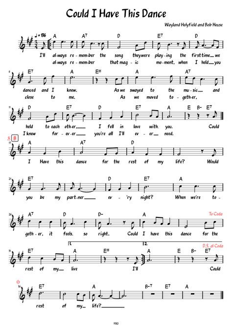 Could I Have This Dance Lead Sheet With Lyrics Sheet Music For Piano Solo Easy