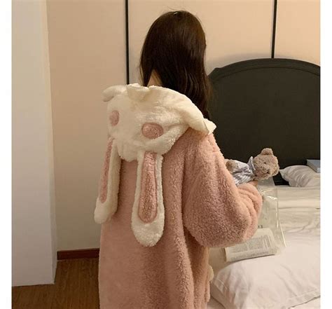 Kawaii Rabbit Ear Hooded Fleece Pajama Robe Oe16 Mk Kawaii Store In