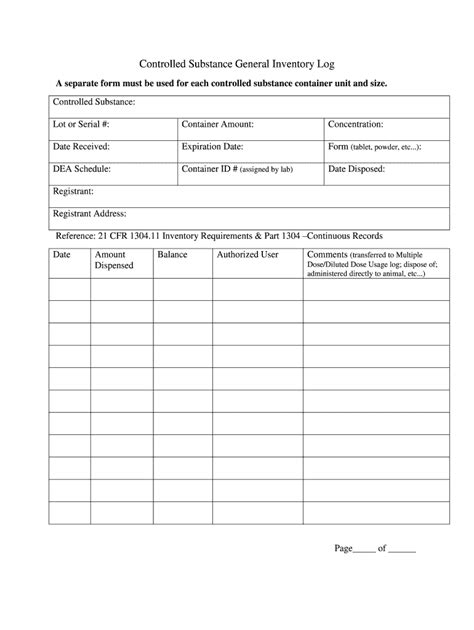 Fillable Online Temple Controlled Substance General Inventory Log Fax