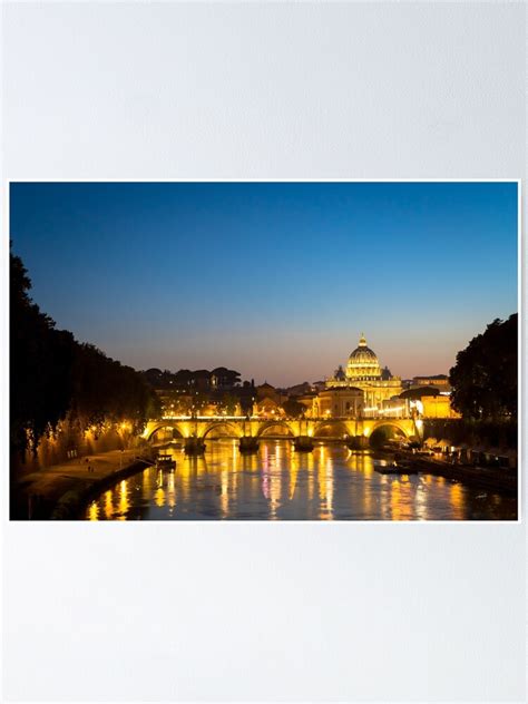 Póster Atardecer en el puente del río Tíber con la Ciudad del Vaticano