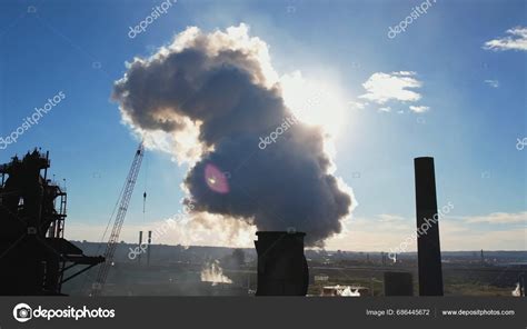 Polluting Manufacturing Dawn Sunset Thick Smokes Stack Dense Toxic