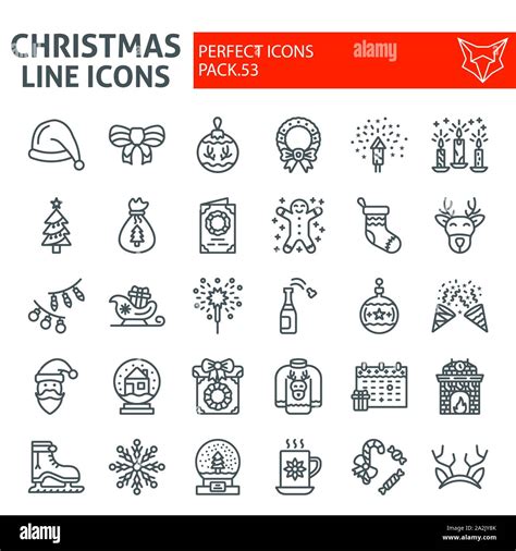 Christmas Line Icon Set Holiday Symbols Collection Vector Sketches