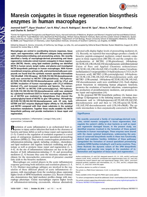 PDF Maresin Conjugates In Tissue Regeneration Biosynthesis Enzymes In