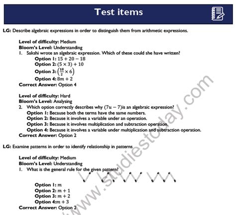 Cbse Class 6 Mathematics Algebra Worksheet Set A