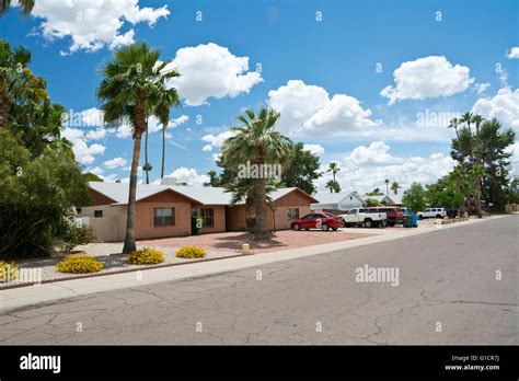 Residential Street With Houses In Phoenix Arizona Stock Photo