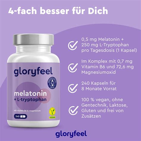 Gloryfeel Melatonin L Tryptophan Vitamin B6 Magnesium Kapseln 240