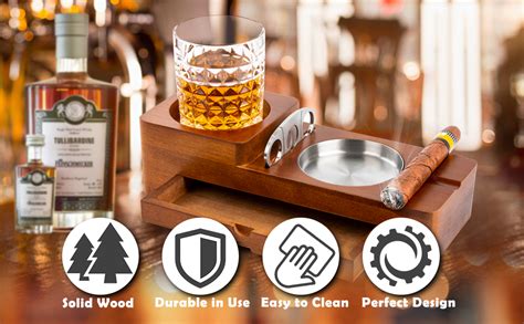 Cigar Ashtray Coaster Whiskey Glass Tray And Cigar Holder Wooden Ash Tray Slot To