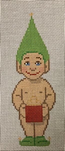 LL338G Naked Elf With Present Radish Roots Needlepoint